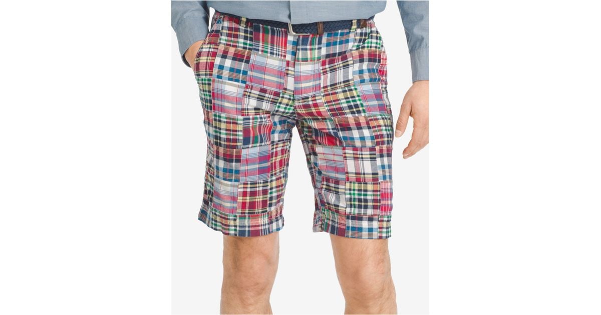 Izod Men's Madras Patchwork Flatfront Shorts in Red for Men Lyst